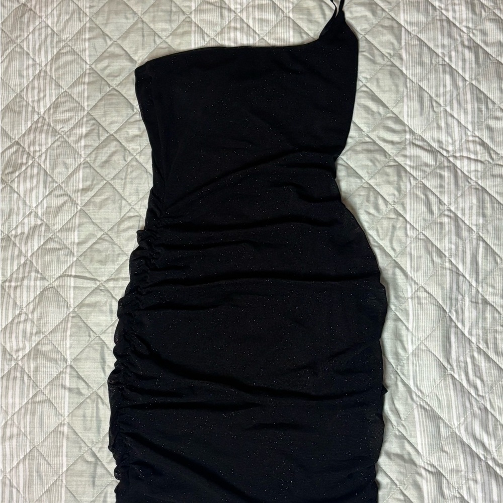 Windsor Black Asymmetrical Ruched Bodycon Dress